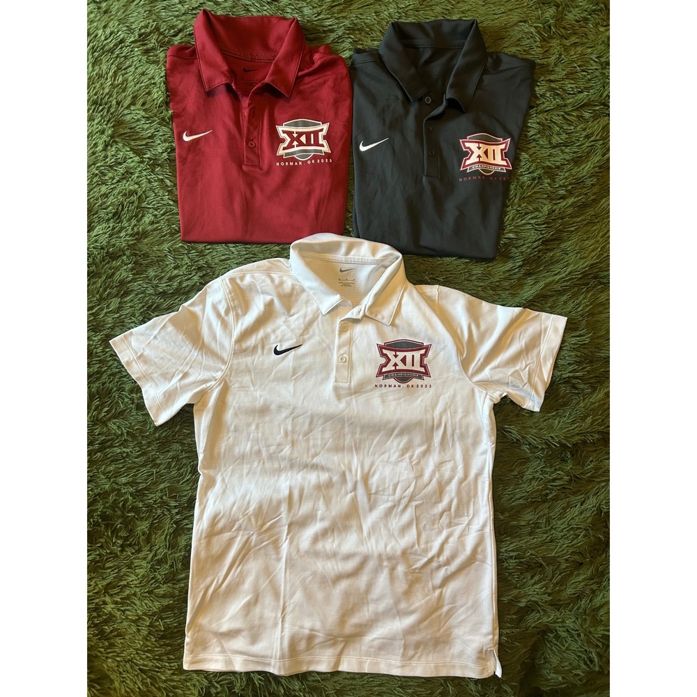 Lot of 3 Nike Mens Big 12 Championship 2023 Dri-FIT Polo Golf Shirts White Red M
